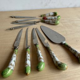 Vintage SHEFFIELD Porcelain Handled Knives & Serving Pieces - Some Need Repairs - (IS)