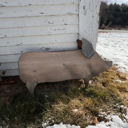Adorable Wooden Pig With Galvanized Metal Ears (outside)