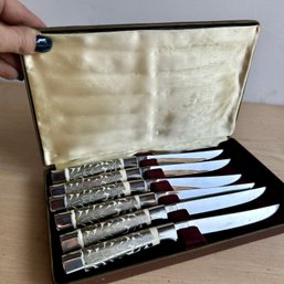 Stunning Vintage Silver Inlay Steak Knives, Solingen Germany (IS)