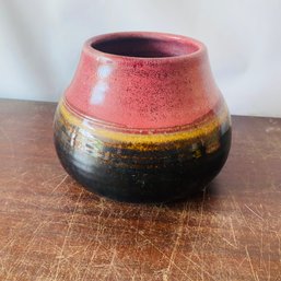 Signed Black And Red Glazed Planter / Vase (Loc: CH Garage)
