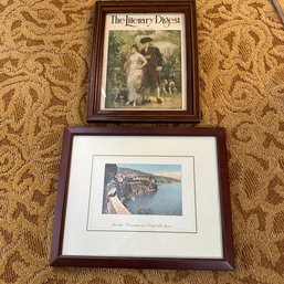 Pair Of Vintage Framed Art, The Literary Digest Cover & Sorrento Scene (Up)