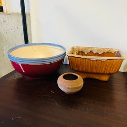 Pottery Bowl, Planter And Small Clay Pot (CMH)