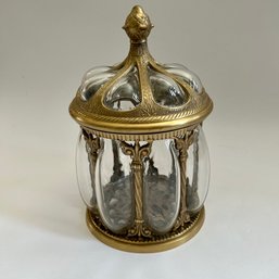 Vintage Brass And Handblown Bubbleglass Lidded Decorative Jar (Living Room) (MB1)