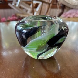 Lovely Vintage CMS Art Glass Candle Holder Paperweight (b1)