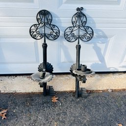 Pair Of Vintage Key Shaped Metal Wall Light Fixtures (PD)