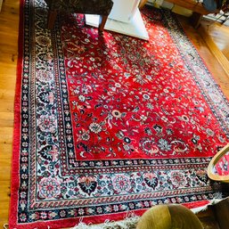 Large Red Vintage Oriental Wool Rug With Fringe 146'x98' (Bedroom Right)