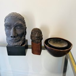 Clay Head Sculptures And Decorative Bowls (TV Room)