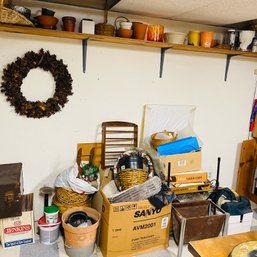 Assorted Basement Picker's Lot No. 1 - Gardening Pots And Decor, Metal Shelf, And More! (Basement Workshop)