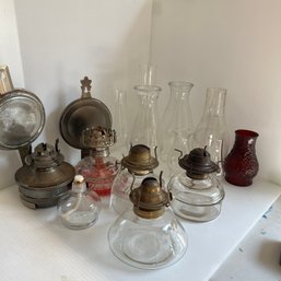 Lot Of Various Vintage Oil Lamps & Glass Vases (NK)