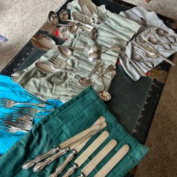 Lot Of Vintage Silver Plated Flatware And Serveware, Some Possibly Silver (Dining Room)