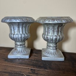 Pair Of Terra Cotta Painted Urns (Up)