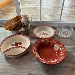 Miscellaneous Kitchen Lot Including Pottery, Longaberger Basket, And Other Vintage/Modern Items (LR)