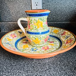 Portuguese Pottery Platter And Small Pitcher (Kitchen)