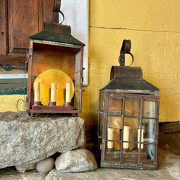 Pair Of Vintage Farmhouse Hardwired Lanterns - See Notes (porch)