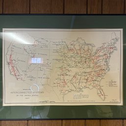 Large Framed 'Principal Interconnected Systems Of The United States' Map, 1927 ( Basement)