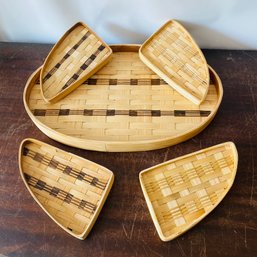 Wooden Woven Tray Set