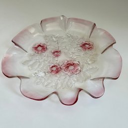Vintage Mikasa Pink Floral Glass Platter (Living Room) (MB4)