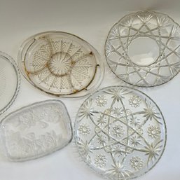 Lot Of Five Vintage Crystal And Glass Serving Platters, Various Sizes (Living Room)