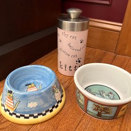 Cat Dishes And Treat Jar (DR)