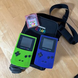 Pair Of GameBoy Colors And Kirby Tilt'n'Tumble Game (LR)