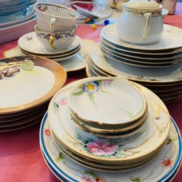 Lot Of Mixed China Dishes, Cups & Sugar Bowl, Mostly Nippon Incl Hand Painted Gold Floral Design (Dining Rm)