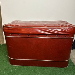 Vintage Red Vinyl Covered Cushion Seat Top Wooden Box (BSMT)