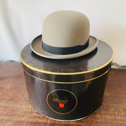 Vintage Gray/Taupe Churchill Bowler Hat With Storage Box (Loc: CH Garage)