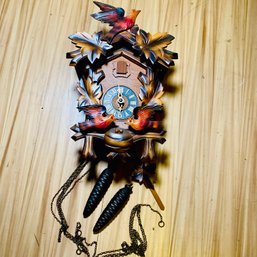 Nice! Vintage German Cuckoo Clock With Weights & Pretty Red Birds (attic)