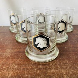 Vintage Horse Head Whiskey Horse And Shield LoBall Glasses - Set Of Six (Loc: CH Garage)