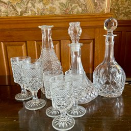 Trio Of Cut Glass Decanters & Some Wine Glasses (entry)