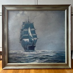 Artist Signed Oil Painting, Framed, Ship At Sea (DJC)