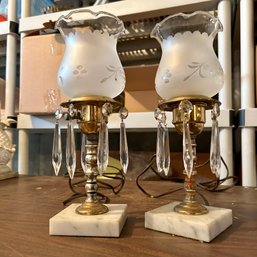 Pair Of Gorgeous Vintage Brass & Crystal Table Lamps (Bsmt)
