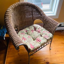 Metal And Rattan Accent Chair With Floral Cushion (Master Bedroom)