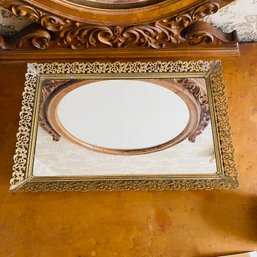 Glass Mirror Vanity Tray With Ornate Metal Trim (Spare Room)