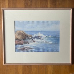 Artist Signed & Framed Watercolor Painting, Ocean On The Rocks (DJC)