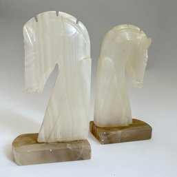 Pair Of Vintage MidCentury Modern White Marble Horse Bookends MCM (Living Room)