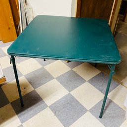 Vintage Green Metal Costco Folding Card Table With Vinyl Top (Basement Workshop)