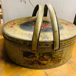 Vintage Floral Painted Metal Tin With Assorted Perming Rods (Basement Workshop)