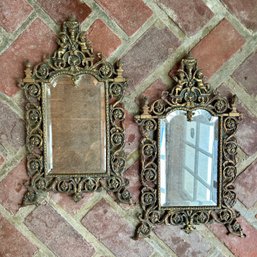 Pair Of Ornate Vintage Brass Tone Decorative Wall Mirrors (Porch)