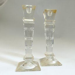 Pair Of Vintage Cut Glass Crystal Candlesticks (Living Room) (MB8)