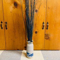 Signed Gray And Blue Pottery Vase With Decorative Grass (Basement Workshop)