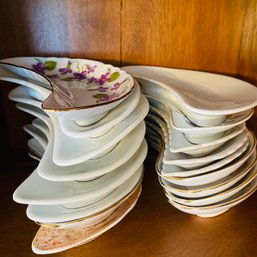 Mixed Lot Of Crescent Moon Shaped Ceramic Dishes (Dining Room On Hutch)