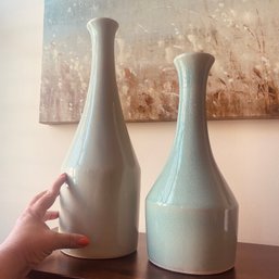 Pair Of Pretty, Crackle Glazed Ceramic Vases (LR)