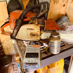 Stihl 039 Chainsaw, Chain, Lubricant & Oil - Mostly Used (shed Behind Barn) SA3