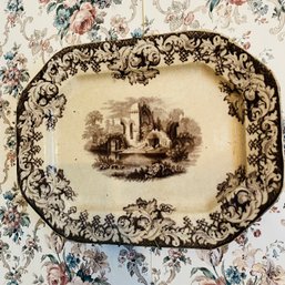 Antique Transferware Wall Mounted Platter With Castle Ruins Scene (Dining Room On Wall)