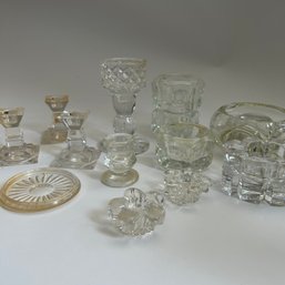 Mixed Lot Of Vintage Crystal Candle Holders, Various Sizes (Dining Room)