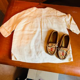 Vintage Baby Gown And Tiny Handmade Moccasins (Zone 2)