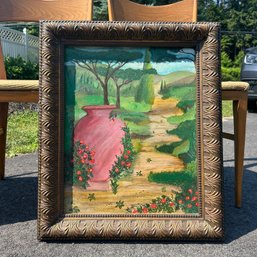 Framed Art Piece, Pink Vase Landscape