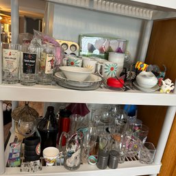 Two Shelves Full Of Assorted Trinkets, Glassware, And More! (LR)