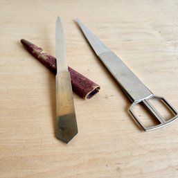 Pair Of Vintage Steel Letter Openers, Sheath, Hidden Scissors (IS)